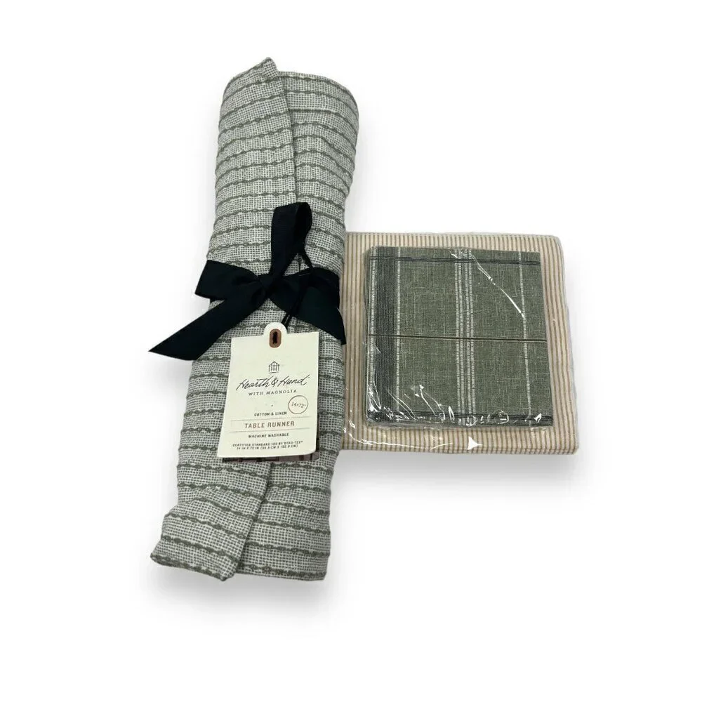 Hearth & Hand Magnolia 4pc‎ Textured Stripe Table Runner & Paper Napkin Set 2023